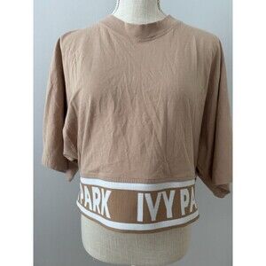 Ivy Park Spell Out Logo Boxy Cropped Top Short Sleeve Shirt Brown‎ Size Small